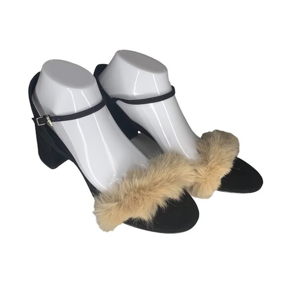 Zara faux fur vamp sandals size 10 (41) block heel 2.75" tall black and … - Picture 3 of 16